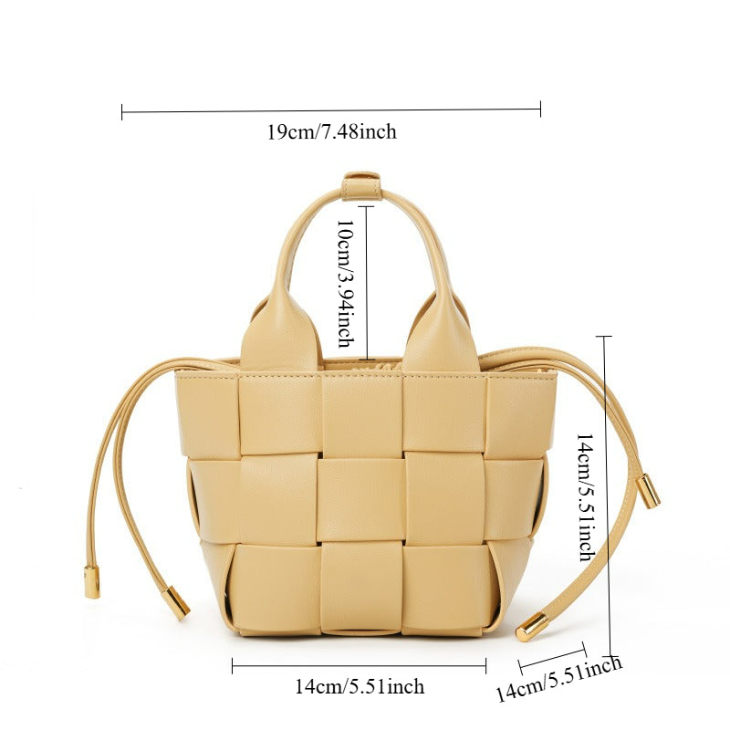 High-End Genuine Leather Woven Bag | Cowhide Niche Vegetable Basket Bucket Bag with Multiple Compartments, Fashionable Commuting Design, Practical Daily Storage, Elegant Women's Bag, Soft and Durable
