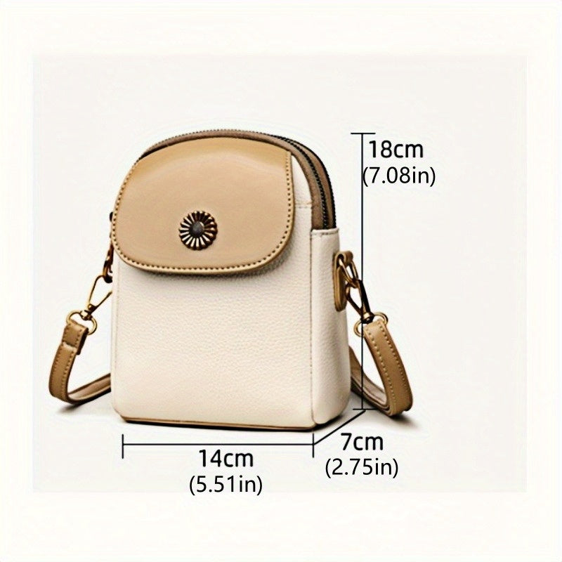 Women's Synthetic Leather & Two-Layer Soft Small Square Crossbody Bag - Multifunctional Shoulder Messenger Purse with Zipper Closure, Phone Holder Suitable for Smartphones, Casual &, Dry Cleanable, Yiwu-Made