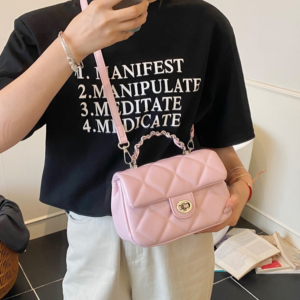 Luxury Women'S Diamond-Quilted Tote, Trendy Compact Square Bag, New for 2026, Multi-Functional Shoulder Bag, Chic Crossbody Purse