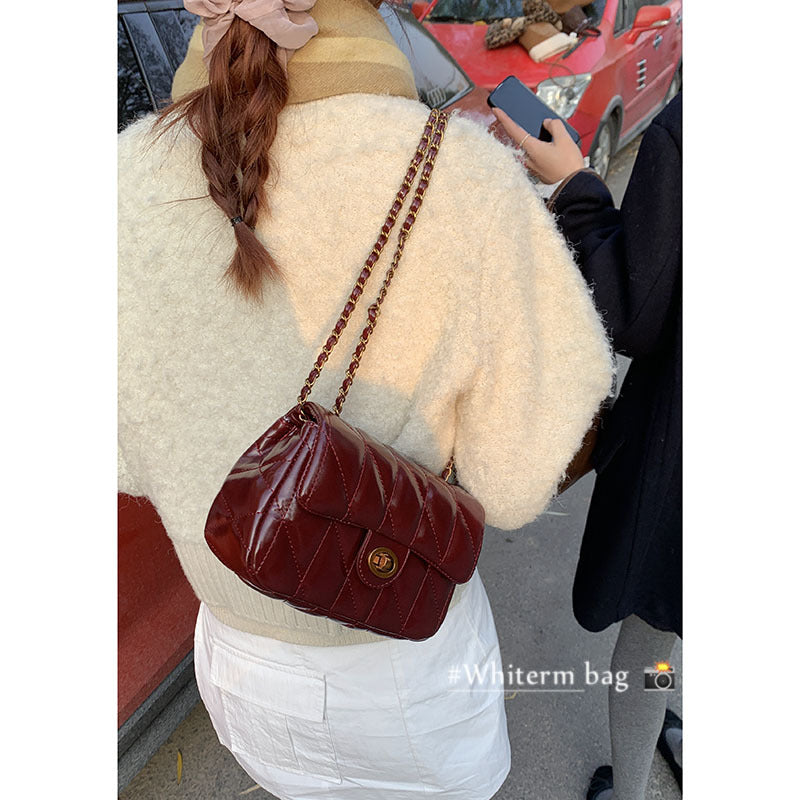 Style Women's Bag 2024 New Winter Versatile Quilted Chain Small Square Bag Fashion Retro Shoulder Crossbody Bag