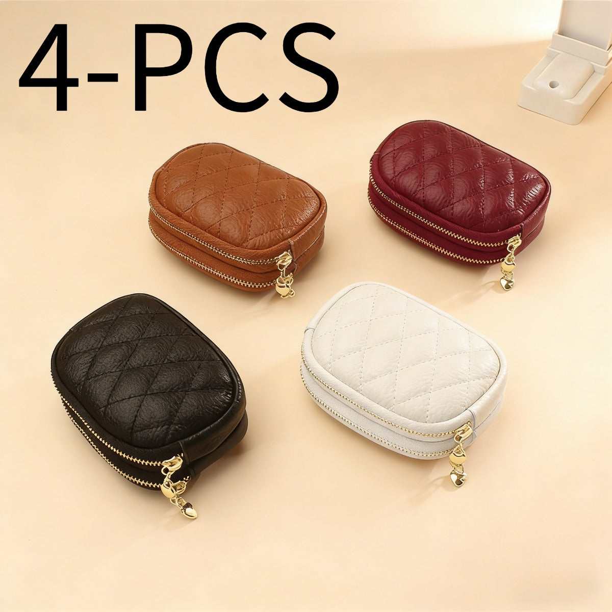 Four-Pack Mini Coin Purse Double-Layer Zipper Large Capacity Coin Bag Compact Storage Gift Set