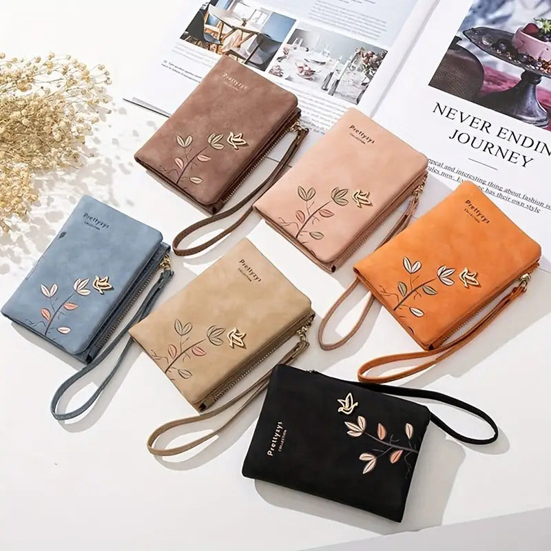1pc BREAKYS Women'S Wallet with Wrist Strap - Beige Floral Print Compact Wallet, Multifunctional Card Holder & Coin Purse, Double Seam Closure, Golden-Tone Snap Closure, Minimalist Synthetic Wallet with Zipper Pocket & Lining, Stylish Everyday Walle