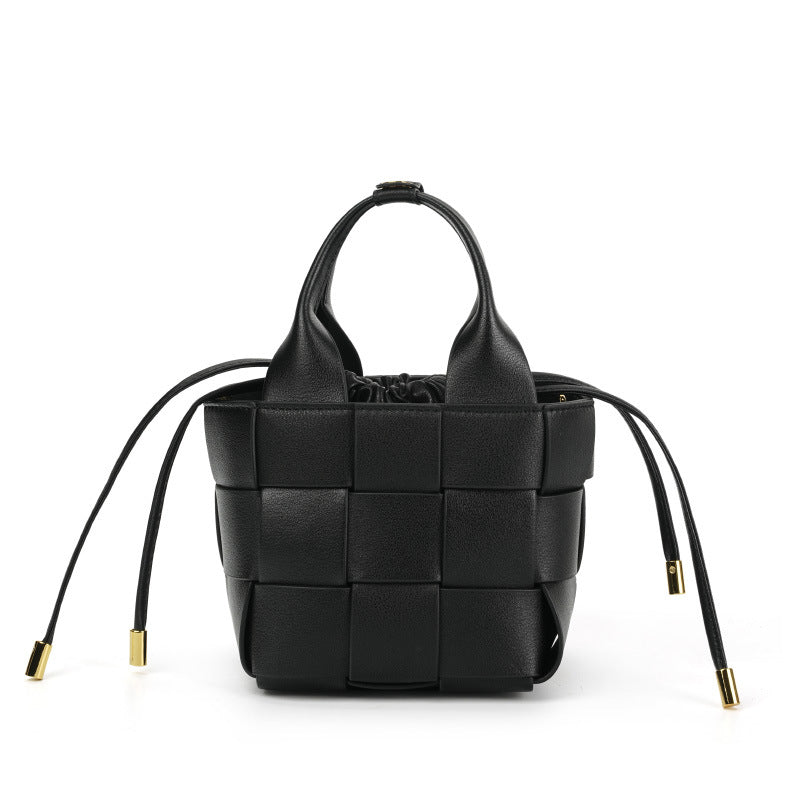 High-End Genuine Leather Woven Bag | Cowhide Niche Vegetable Basket Bucket Bag with Multiple Compartments, Fashionable Commuting Design, Practical Daily Storage, Elegant Women's Bag, Soft and Durable