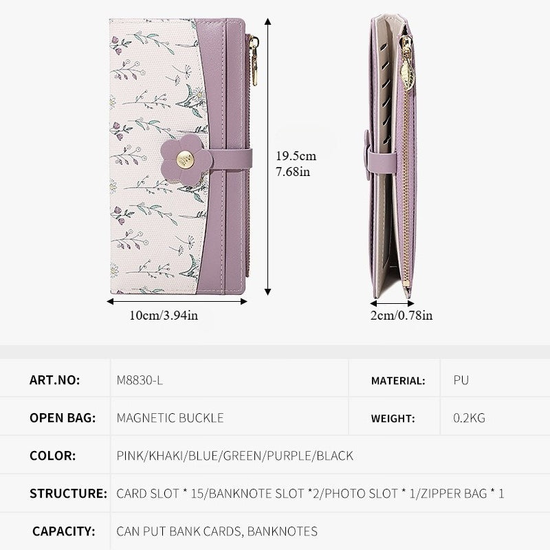 New Flower Zipper Coin Purse for Women, High-end And Long Wallet, Handbag, Wallet, Women's Instagram Style