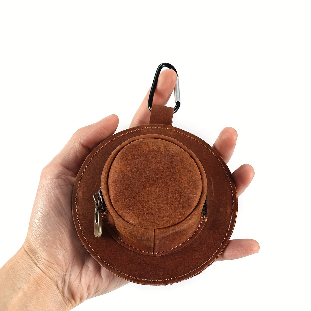 Men'S Genuine Leather Hat-Shaped Coin Purse - Compact Waist-Hanging Wallet with Zipper Closure, Brown, Perfect for Everyday Use, Everyday Wallet | Minimalist Wallet | Durable Leather Wallet, Small Wallet