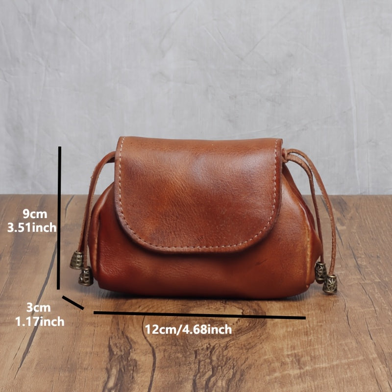 Genuine Leather | Vintage Genuine Leather | Vintage Mini Coin Purse, Men's Wallet, Drawstring Magnetic Clasp Storage Key Bag, Women's Earphone Bag