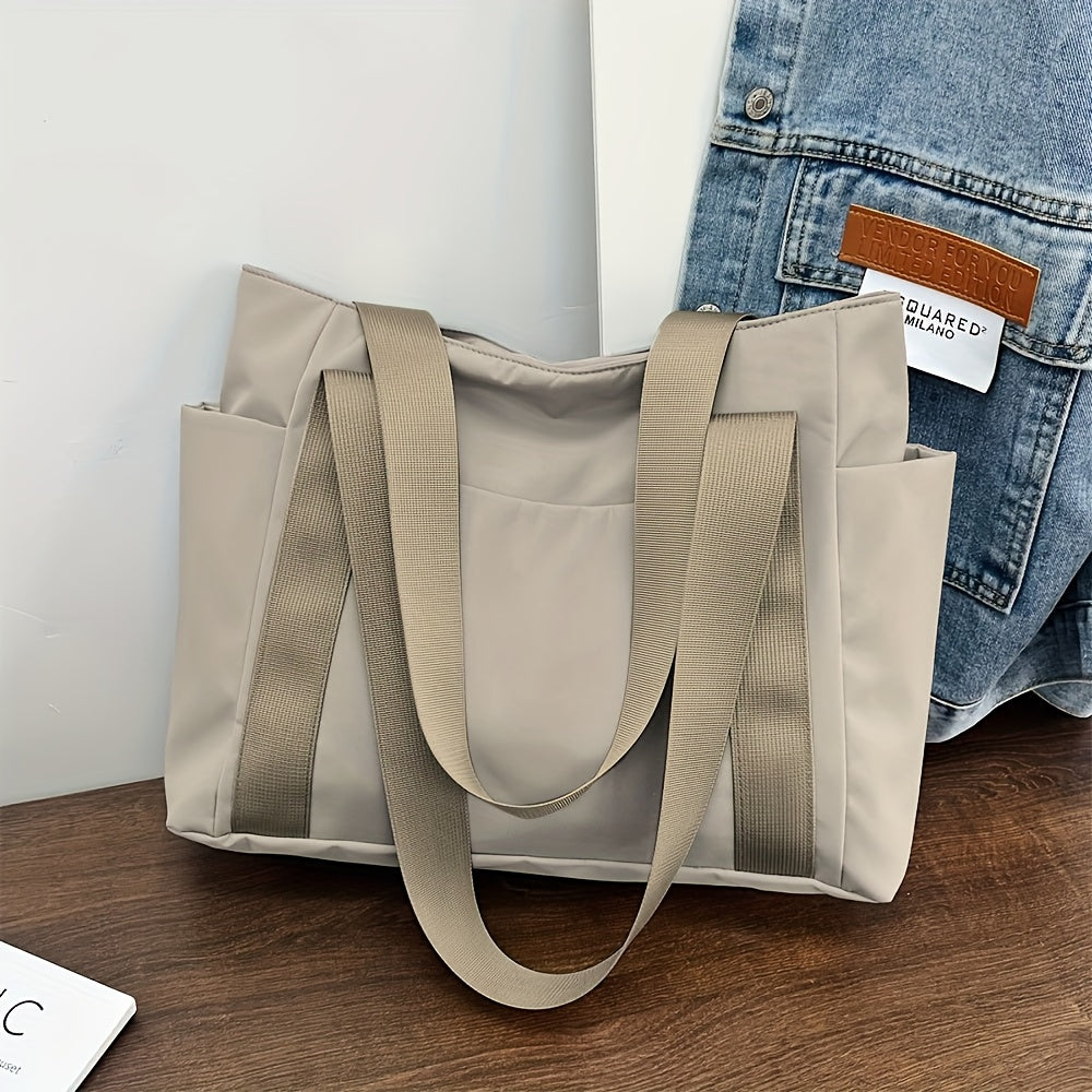 Huohuo Ladies Large Capacity Tote Bag - Heavy Material with Zipper Opening and Closing and Golden Hardware, Simple and Multi-color Optional (black, Pink, Gray, Navy Blue, White) - Sturdy Handle and Round Hemming, Suitable for Work, School