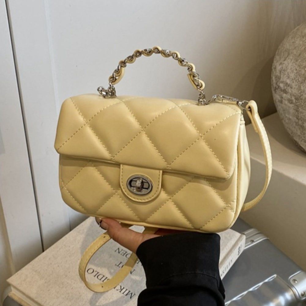 Luxury Women'S Diamond-Quilted Tote, Trendy Compact Square Bag, New for 2026, Multi-Functional Shoulder Bag, Chic Crossbody Purse