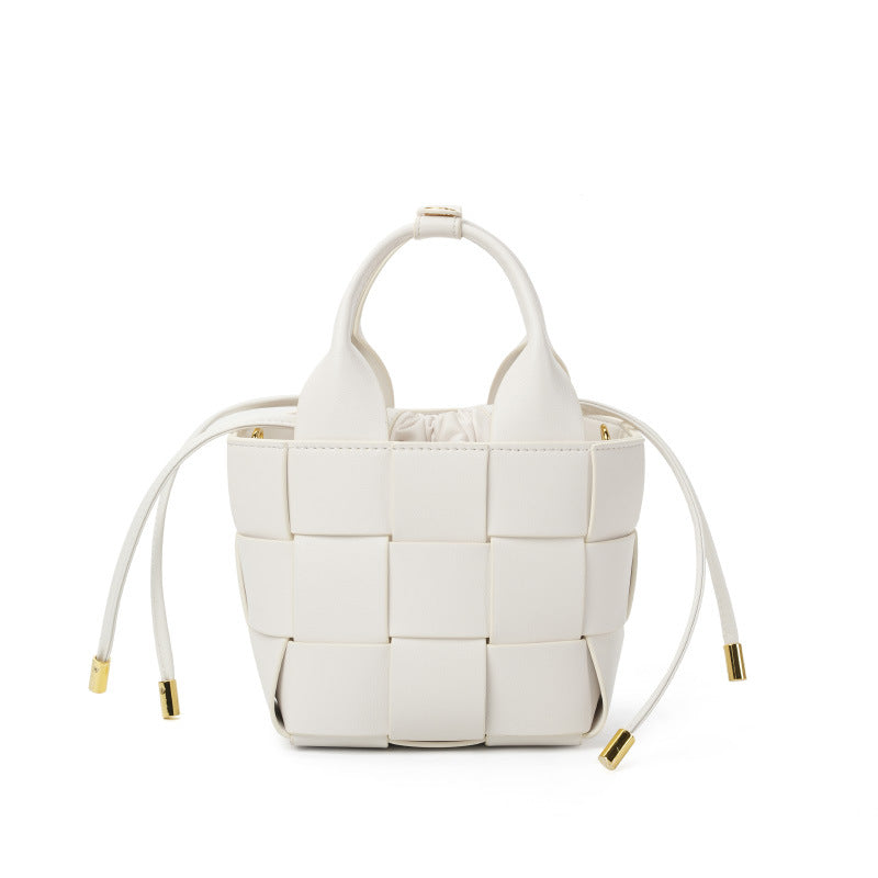 High-End Genuine Leather Woven Bag | Cowhide Niche Vegetable Basket Bucket Bag with Multiple Compartments, Fashionable Commuting Design, Practical Daily Storage, Elegant Women's Bag, Soft and Durable