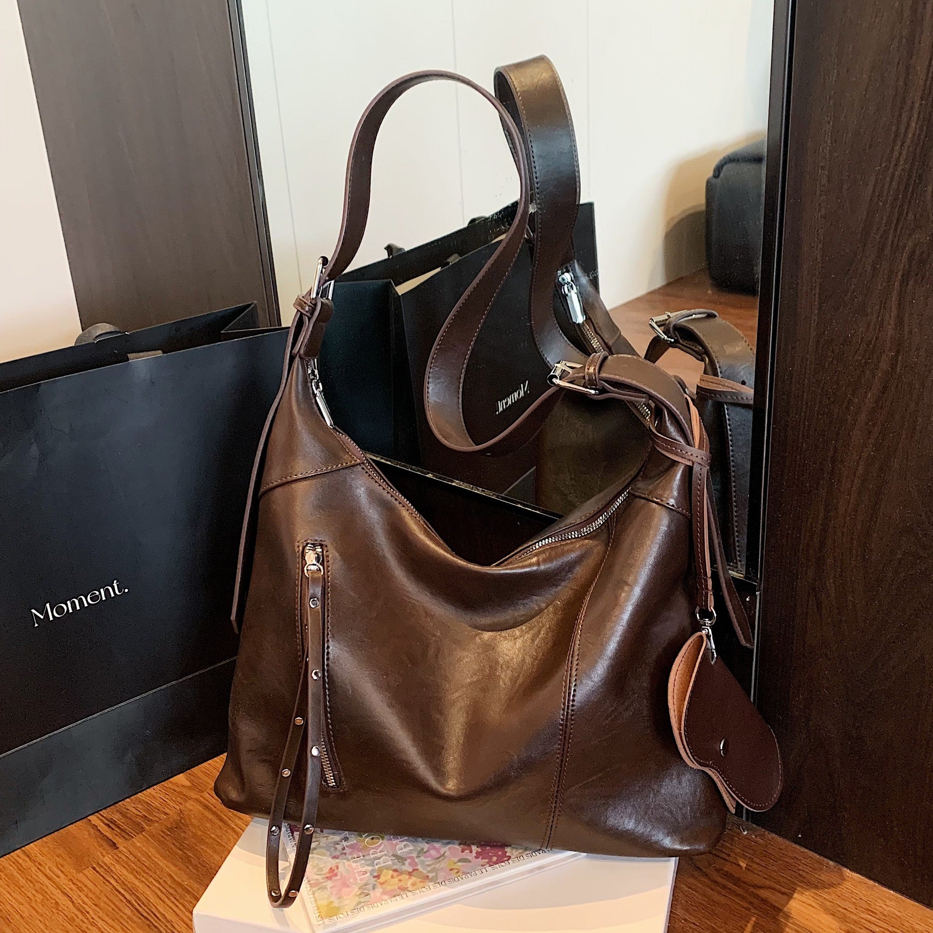 Vintage Large Capacity Shoulder Shopping Bag | and, Zipper Closure, Available in Red, Coffee Colors, Hand Wash or Dry Clean