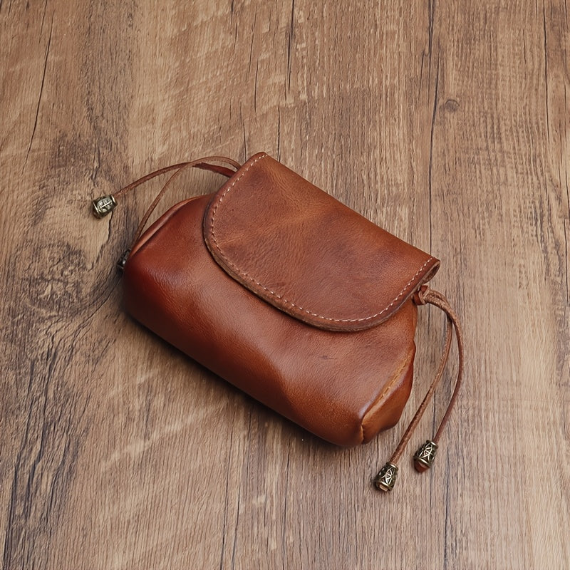 Genuine Leather | Vintage Genuine Leather | Vintage Mini Coin Purse, Men's Wallet, Drawstring Magnetic Clasp Storage Key Bag, Women's Earphone Bag