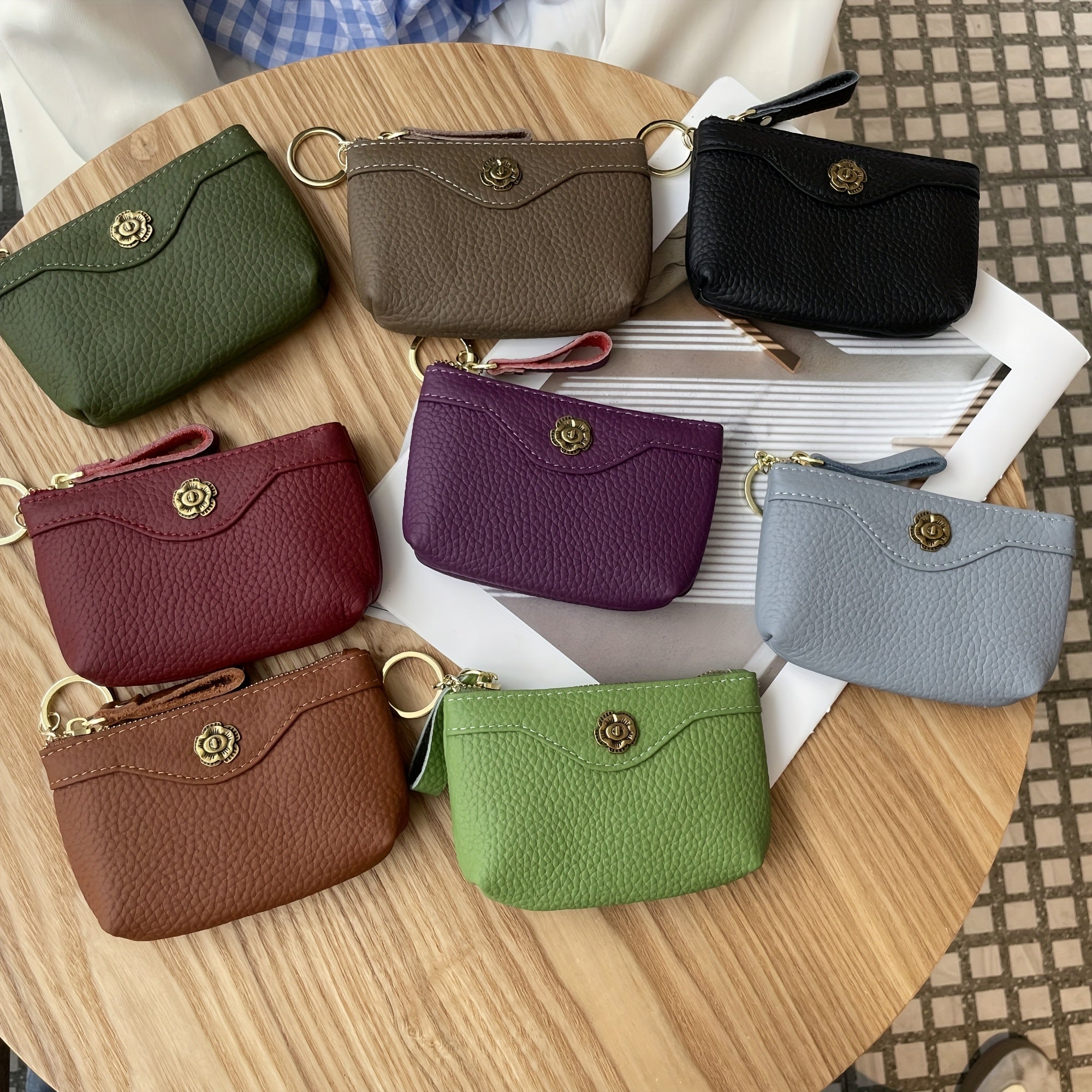 Fashionable And Exquisite European And American Popular Solid Color Leather Zippered Coin Purse And Key Pouch, a Mini Compact Coin Wallet And Card Holder