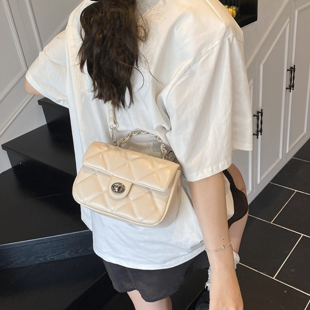 Luxury Women'S Diamond-Quilted Tote, Trendy Compact Square Bag, New for 2026, Multi-Functional Shoulder Bag, Chic Crossbody Purse