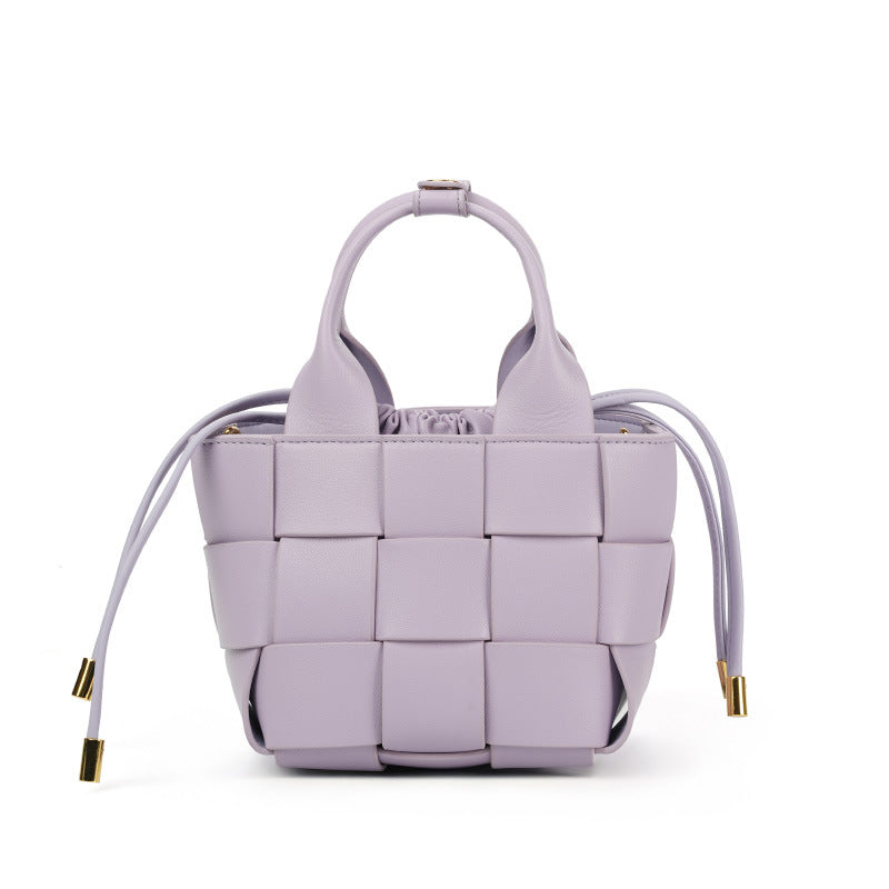 High-End Genuine Leather Woven Bag | Cowhide Niche Vegetable Basket Bucket Bag with Multiple Compartments, Fashionable Commuting Design, Practical Daily Storage, Elegant Women's Bag, Soft and Durable