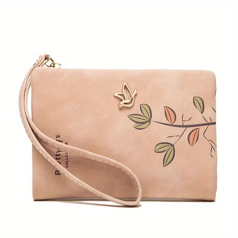 1pc BREAKYS Women'S Wallet with Wrist Strap - Beige Floral Print Compact Wallet, Multifunctional Card Holder & Coin Purse, Double Seam Closure, Golden-Tone Snap Closure, Minimalist Synthetic Wallet with Zipper Pocket & Lining, Stylish Everyday Walle