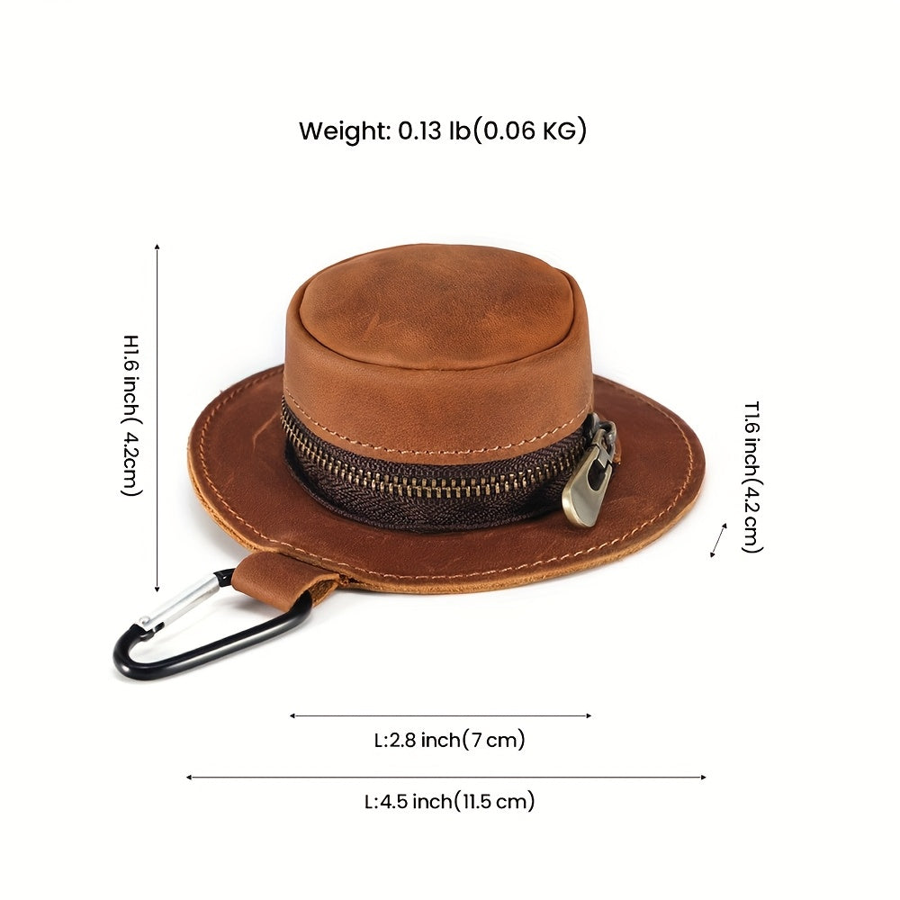 Men'S Genuine Leather Hat-Shaped Coin Purse - Compact Waist-Hanging Wallet with Zipper Closure, Brown, Perfect for Everyday Use, Everyday Wallet | Minimalist Wallet | Durable Leather Wallet, Small Wallet