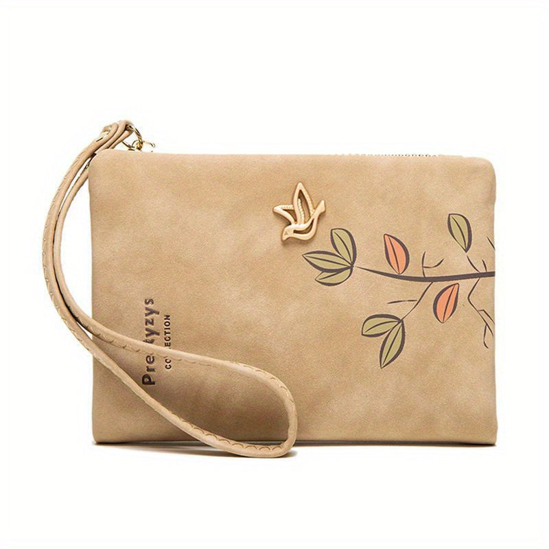 1pc BREAKYS Women'S Wallet with Wrist Strap - Beige Floral Print Compact Wallet, Multifunctional Card Holder & Coin Purse, Double Seam Closure, Golden-Tone Snap Closure, Minimalist Synthetic Wallet with Zipper Pocket & Lining, Stylish Everyday Walle