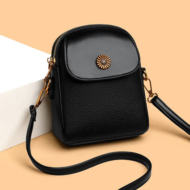 Women's Synthetic Leather & Two-Layer Soft Small Square Crossbody Bag - Multifunctional Shoulder Messenger Purse with Zipper Closure, Phone Holder Suitable for Smartphones, Casual &, Dry Cleanable, Yiwu-Made