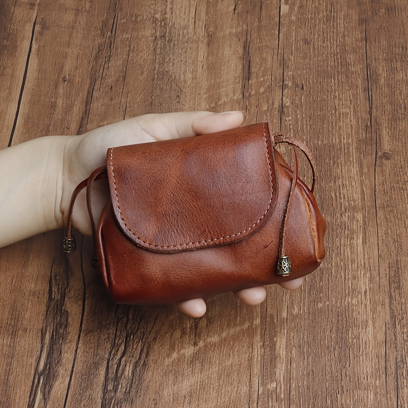 Genuine Leather | Vintage Genuine Leather | Vintage Mini Coin Purse, Men's Wallet, Drawstring Magnetic Clasp Storage Key Bag, Women's Earphone Bag