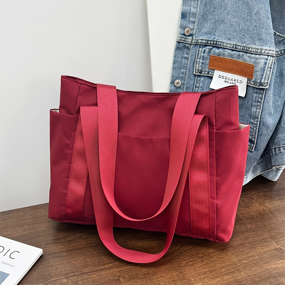 Huohuo Ladies Large Capacity Tote Bag - Heavy Material with Zipper Opening and Closing and Golden Hardware, Simple and Multi-color Optional (black, Pink, Gray, Navy Blue, White) - Sturdy Handle and Round Hemming, Suitable for Work, School