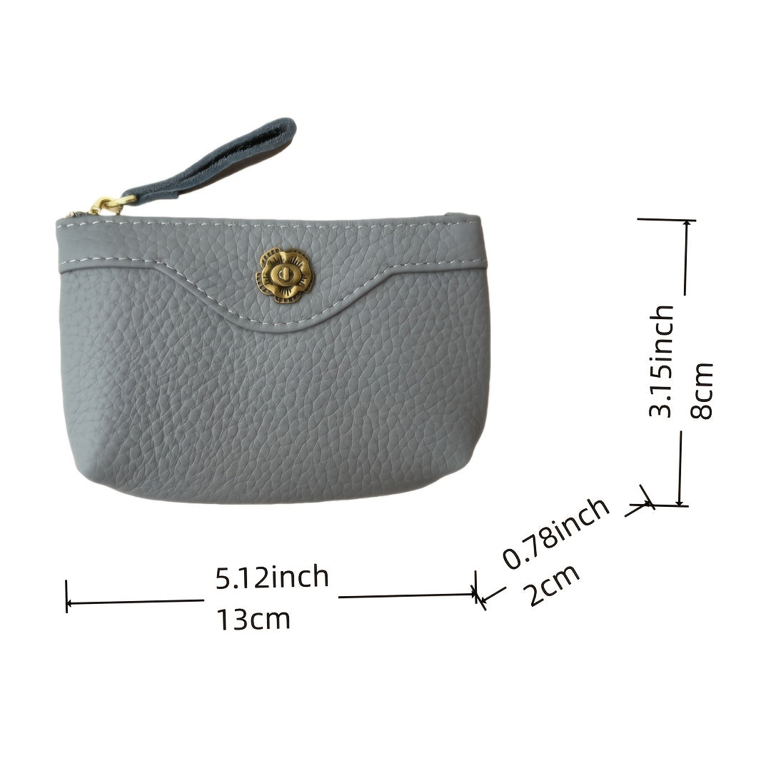 Fashionable And Exquisite European And American Popular Solid Color Leather Zippered Coin Purse And Key Pouch, a Mini Compact Coin Wallet And Card Holder