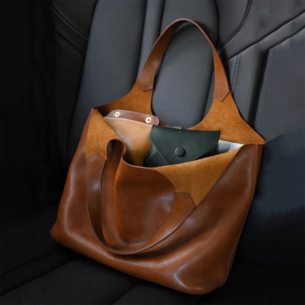 Women's PU Large Tote Bag with Buckle Closure & Open Top Lid - Solid Color Handbag Suitable for, Travel, Shopping, Spacious Casual Shoulder Bag, PU Material, Hand Washable