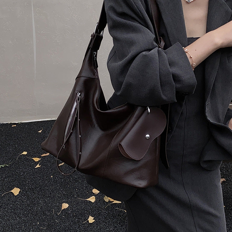 Vintage Large Capacity Shoulder Shopping Bag | and, Zipper Closure, Available in Red, Coffee Colors, Hand Wash or Dry Clean