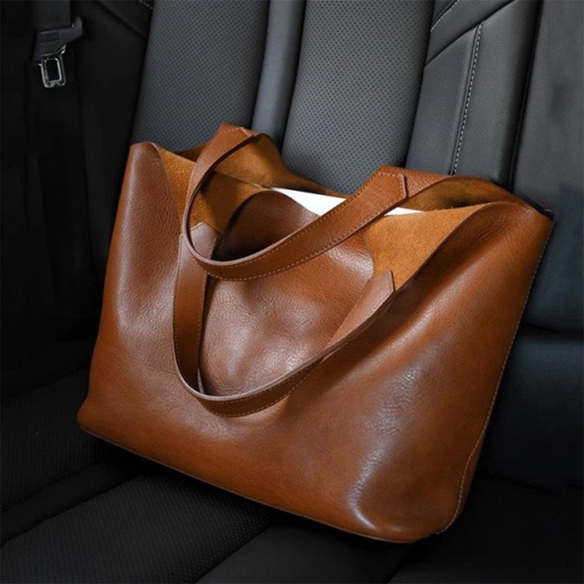 Women's PU Large Tote Bag with Buckle Closure & Open Top Lid - Solid Color Handbag Suitable for, Travel, Shopping, Spacious Casual Shoulder Bag, PU Material, Hand Washable