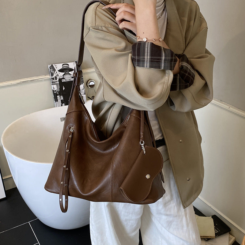 Vintage Large Capacity Shoulder Shopping Bag | and, Zipper Closure, Available in Red, Coffee Colors, Hand Wash or Dry Clean