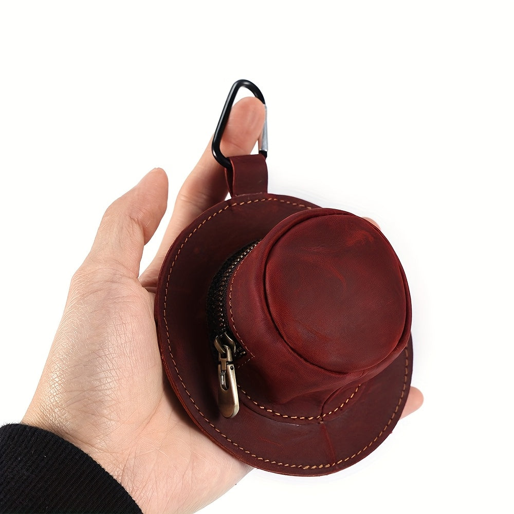 Men'S Genuine Leather Hat-Shaped Coin Purse - Compact Waist-Hanging Wallet with Zipper Closure, Brown, Perfect for Everyday Use, Everyday Wallet | Minimalist Wallet | Durable Leather Wallet, Small Wallet