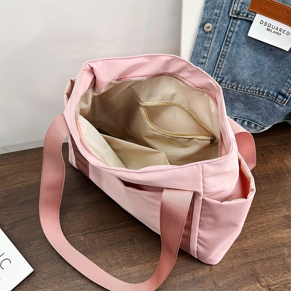 Huohuo Ladies Large Capacity Tote Bag - Heavy Material with Zipper Opening and Closing and Golden Hardware, Simple and Multi-color Optional (black, Pink, Gray, Navy Blue, White) - Sturdy Handle and Round Hemming, Suitable for Work, School