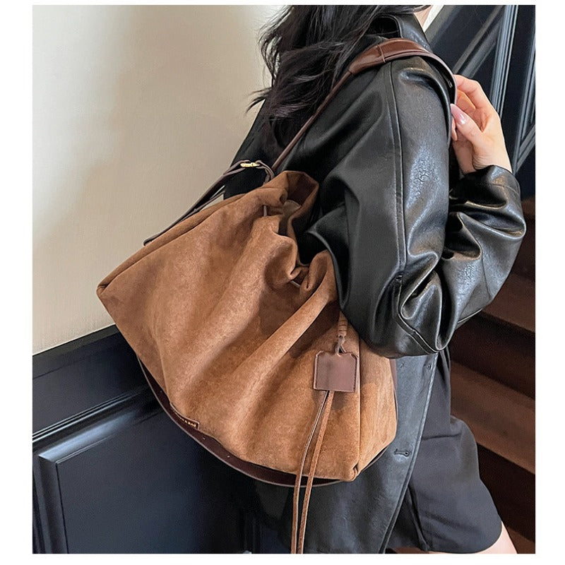 1pc Pleated Drawstring Crossbody Bag | Women'S Commuter Shoulder Tote Bag, Nubuck Velvet, Suitable for Daily Use, Lining, and Mixed Colors, Ideal Clothing Accessory and Gift for Family and Partners