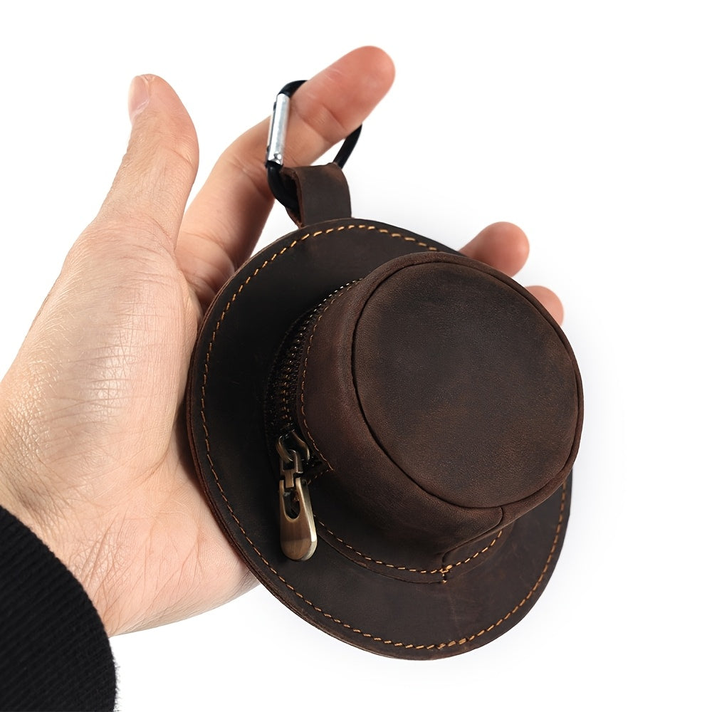 Men'S Genuine Leather Hat-Shaped Coin Purse - Compact Waist-Hanging Wallet with Zipper Closure, Brown, Perfect for Everyday Use, Everyday Wallet | Minimalist Wallet | Durable Leather Wallet, Small Wallet