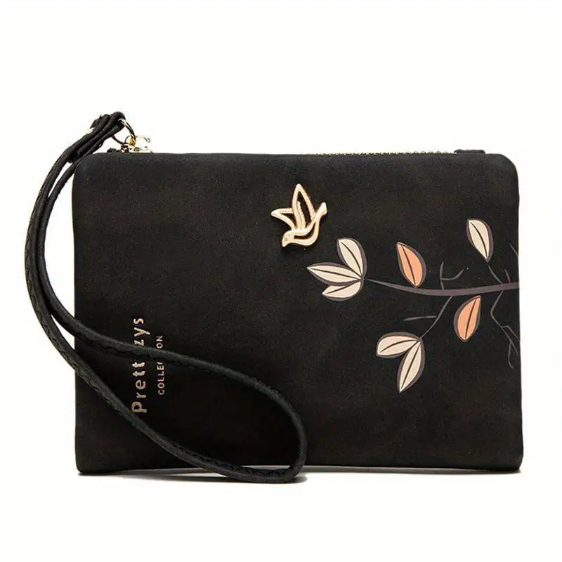 1pc BREAKYS Women'S Wallet with Wrist Strap - Beige Floral Print Compact Wallet, Multifunctional Card Holder & Coin Purse, Double Seam Closure, Golden-Tone Snap Closure, Minimalist Synthetic Wallet with Zipper Pocket & Lining, Stylish Everyday Walle