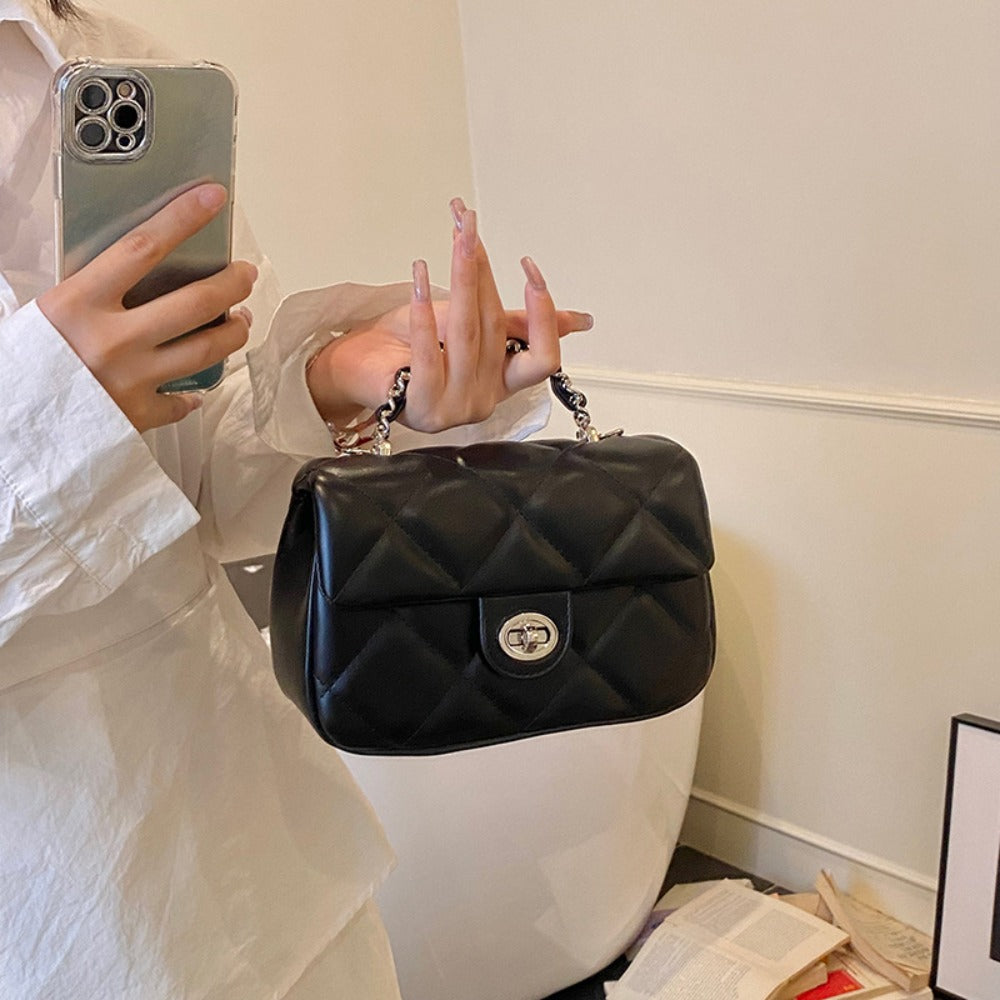 Luxury Women'S Diamond-Quilted Tote, Trendy Compact Square Bag, New for 2026, Multi-Functional Shoulder Bag, Chic Crossbody Purse