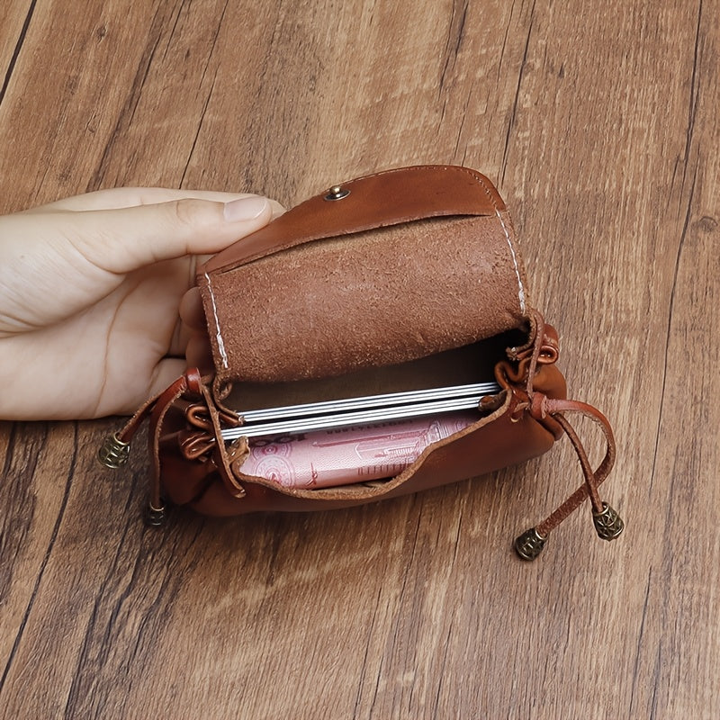 Genuine Leather | Vintage Genuine Leather | Vintage Mini Coin Purse, Men's Wallet, Drawstring Magnetic Clasp Storage Key Bag, Women's Earphone Bag