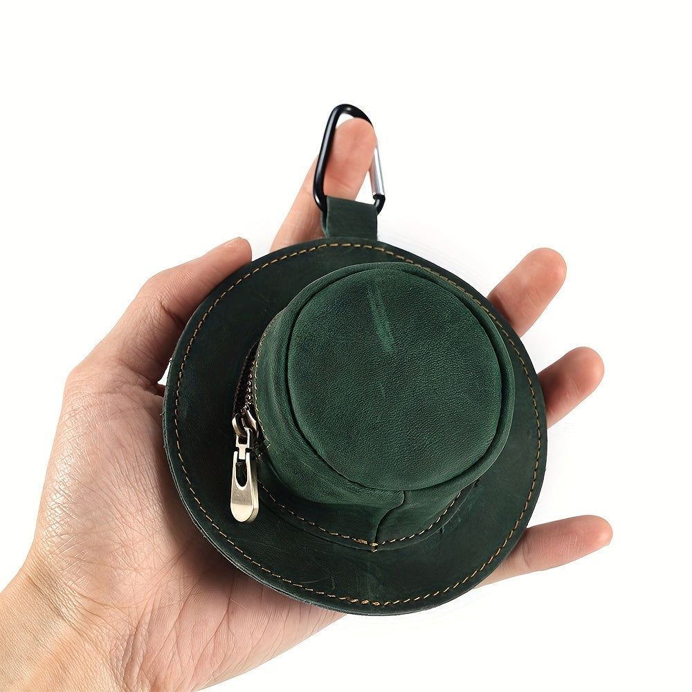 Men'S Genuine Leather Hat-Shaped Coin Purse - Compact Waist-Hanging Wallet with Zipper Closure, Brown, Perfect for Everyday Use, Everyday Wallet | Minimalist Wallet | Durable Leather Wallet, Small Wallet
