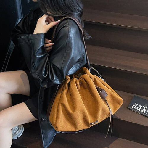 1pc Pleated Drawstring Crossbody Bag | Women'S Commuter Shoulder Tote Bag, Nubuck Velvet, Suitable for Daily Use, Lining, and Mixed Colors, Ideal Clothing Accessory and Gift for Family and Partners