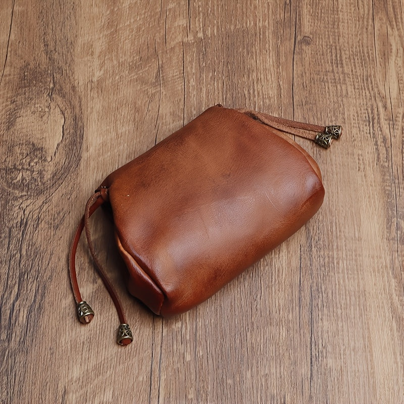 Genuine Leather | Vintage Genuine Leather | Vintage Mini Coin Purse, Men's Wallet, Drawstring Magnetic Clasp Storage Key Bag, Women's Earphone Bag