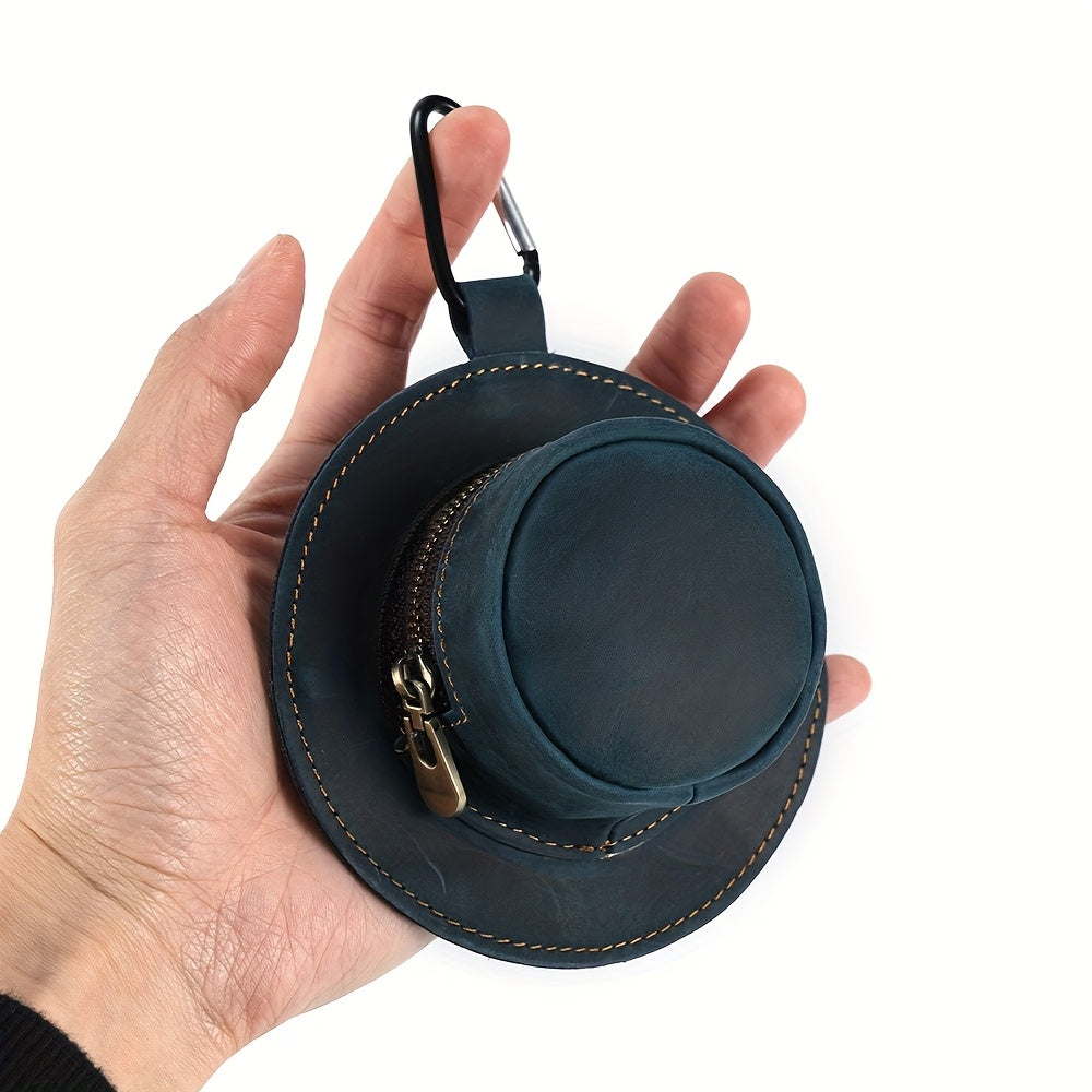 Men'S Genuine Leather Hat-Shaped Coin Purse - Compact Waist-Hanging Wallet with Zipper Closure, Brown, Perfect for Everyday Use, Everyday Wallet | Minimalist Wallet | Durable Leather Wallet, Small Wallet