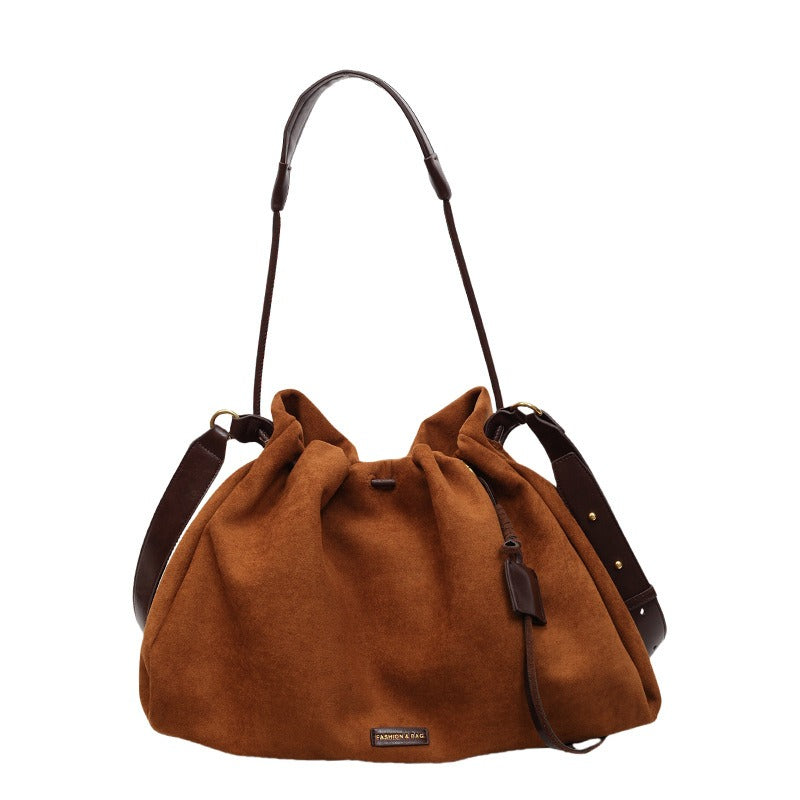 1pc Pleated Drawstring Crossbody Bag | Women'S Commuter Shoulder Tote Bag, Nubuck Velvet, Suitable for Daily Use, Lining, and Mixed Colors, Ideal Clothing Accessory and Gift for Family and Partners
