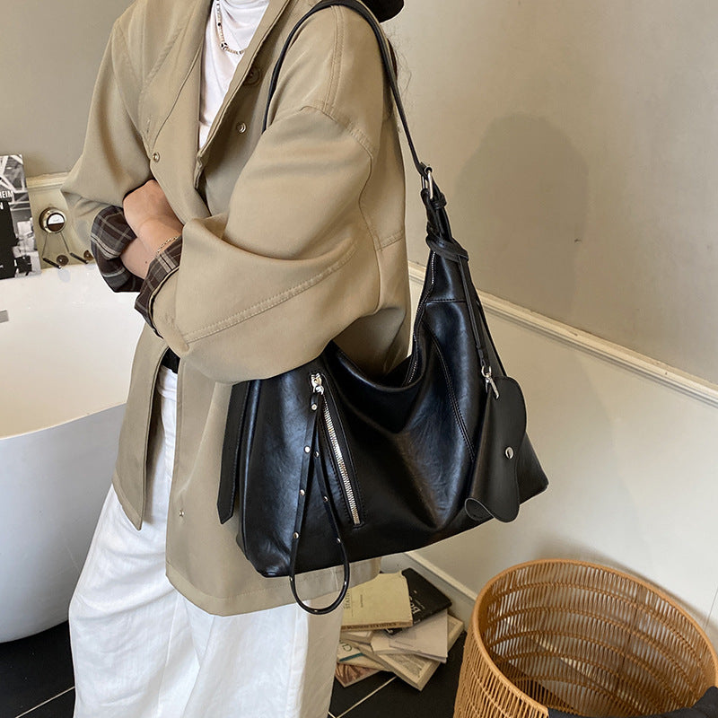 Vintage Large Capacity Shoulder Shopping Bag | and, Zipper Closure, Available in Red, Coffee Colors, Hand Wash or Dry Clean