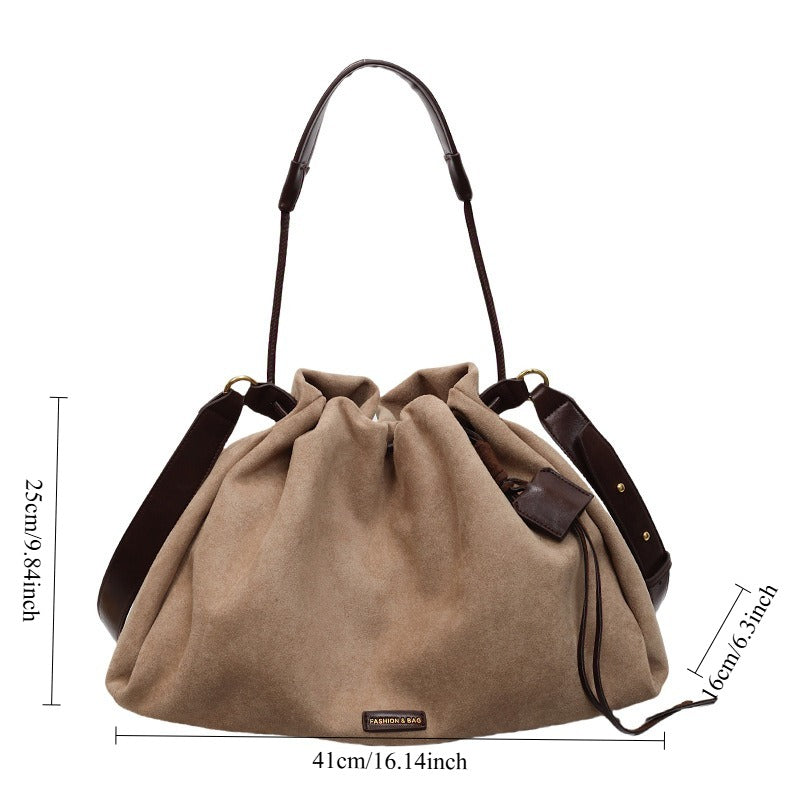 1pc Pleated Drawstring Crossbody Bag | Women'S Commuter Shoulder Tote Bag, Nubuck Velvet, Suitable for Daily Use, Lining, and Mixed Colors, Ideal Clothing Accessory and Gift for Family and Partners