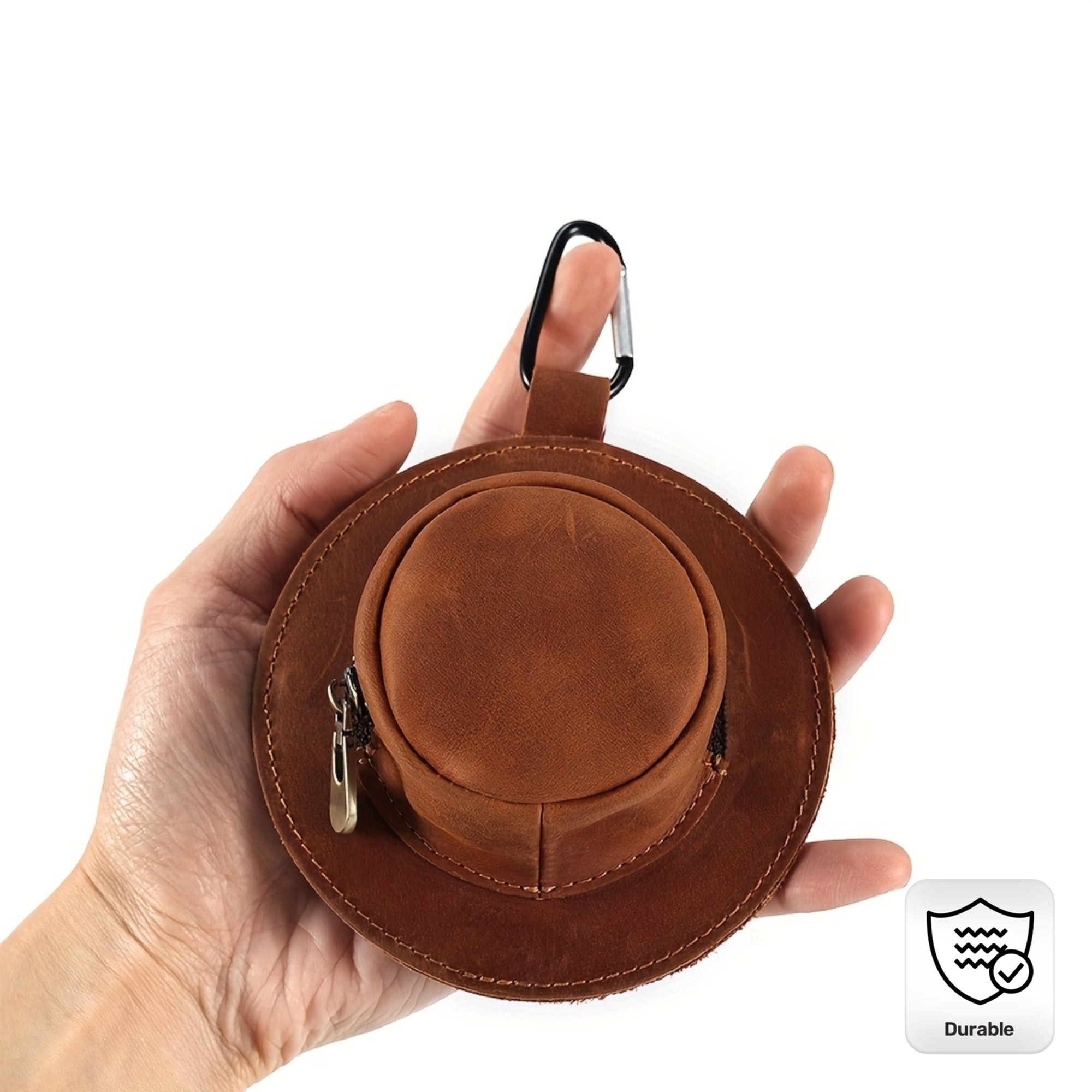 Men'S Genuine Leather Hat-Shaped Coin Purse - Compact Waist-Hanging Wallet with Zipper Closure, Brown, Perfect for Everyday Use, Everyday Wallet | Minimalist Wallet | Durable Leather Wallet, Small Wallet